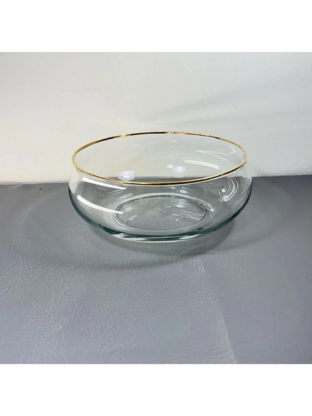 Mid Century Modern Gold Rim Glass Salad Bowl Centerpiece Decor
